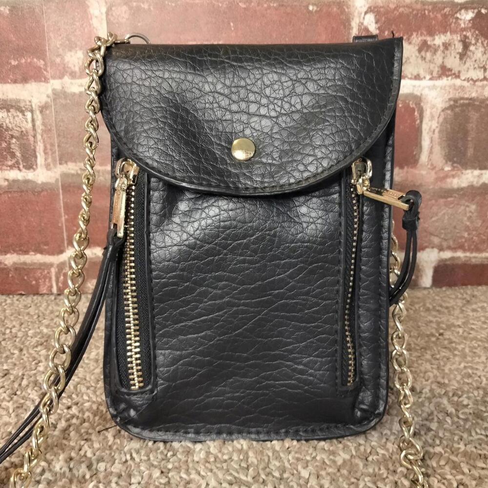 Juicy Couture Mini Crossbody Cell Phone Bag Faux Leather Black Pouch
